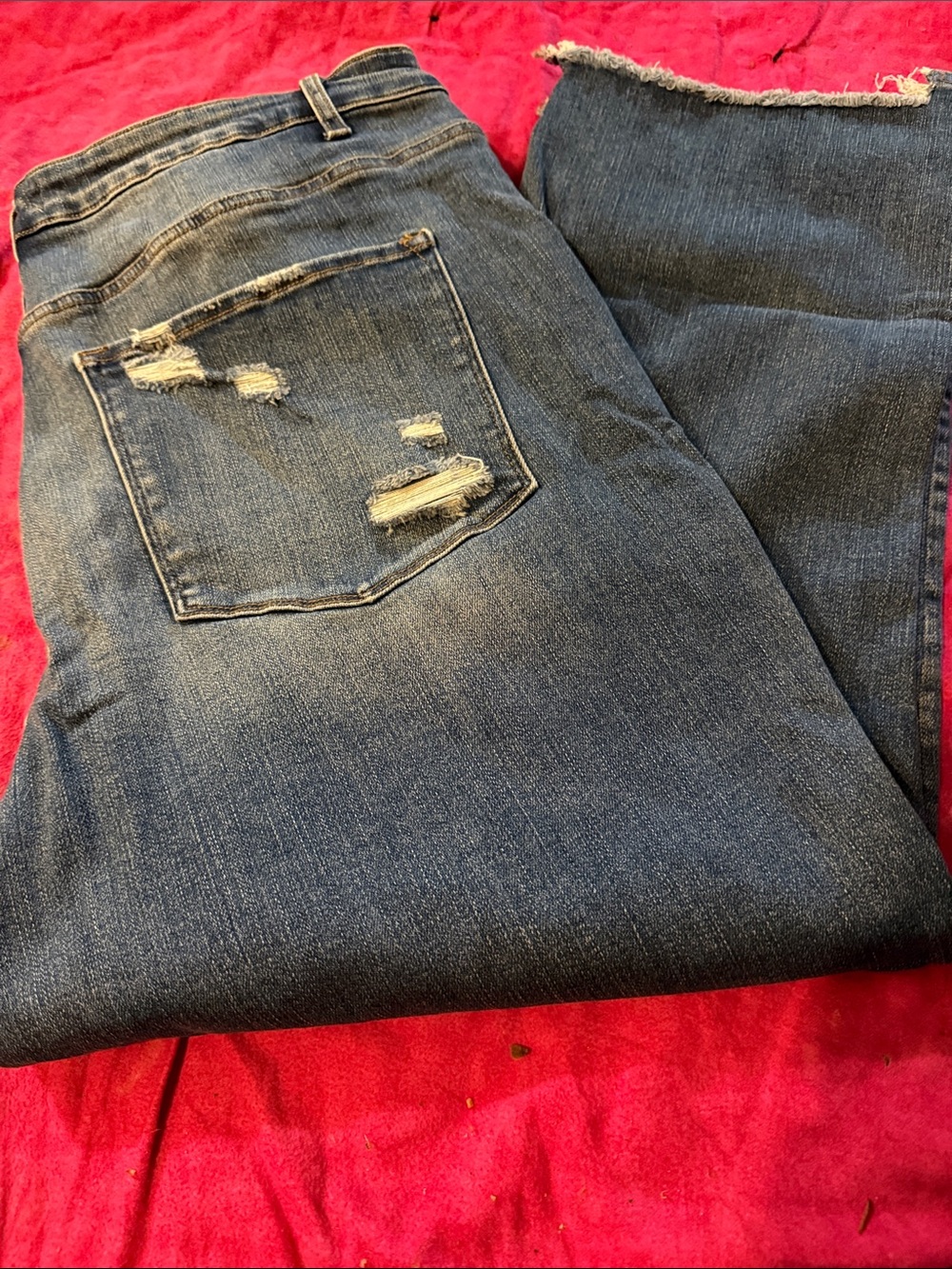 Women's Straight Leg Distressed Jeans — Dark Blue
